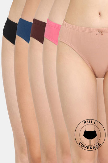 Buy Rosaline Medium Rise Full Coverage Bikini Panty (Pack of 5) - Assorted